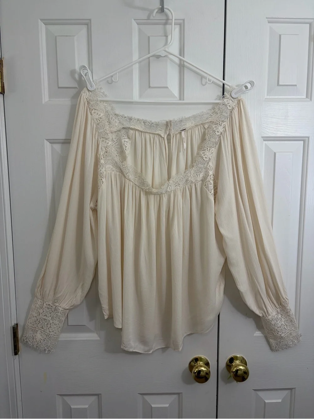 Free People Flutter By Lace Cream Boho Blouse Tunic XL
